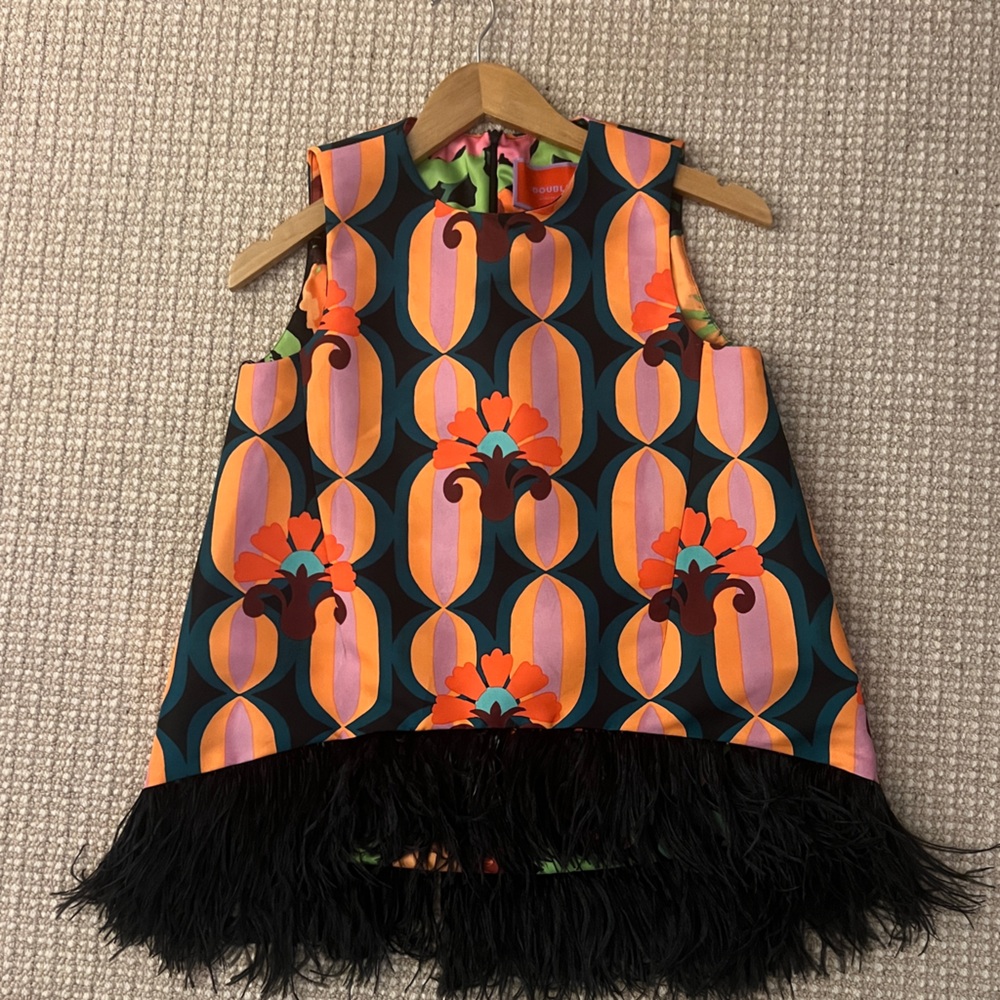 LA DoubleJ Colorful Geometric Dance Top with Fringe